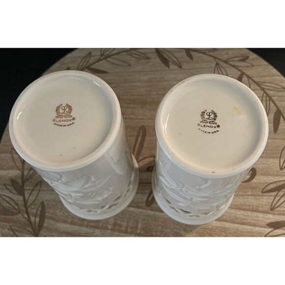 Lenox Special Collection Rose Floral Pierced Hearts 6" Vase Gold Trim Lot of 2 - Picture 8 of 9